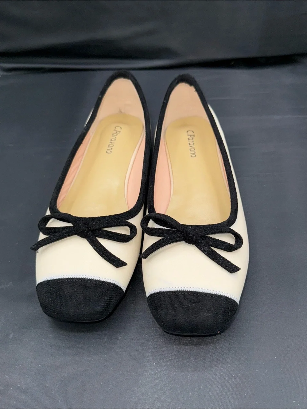 C.Paravano Cap Toe Ballet Flats Coquette Parisian Chic Quiet Luxury Bow Sz 6.5